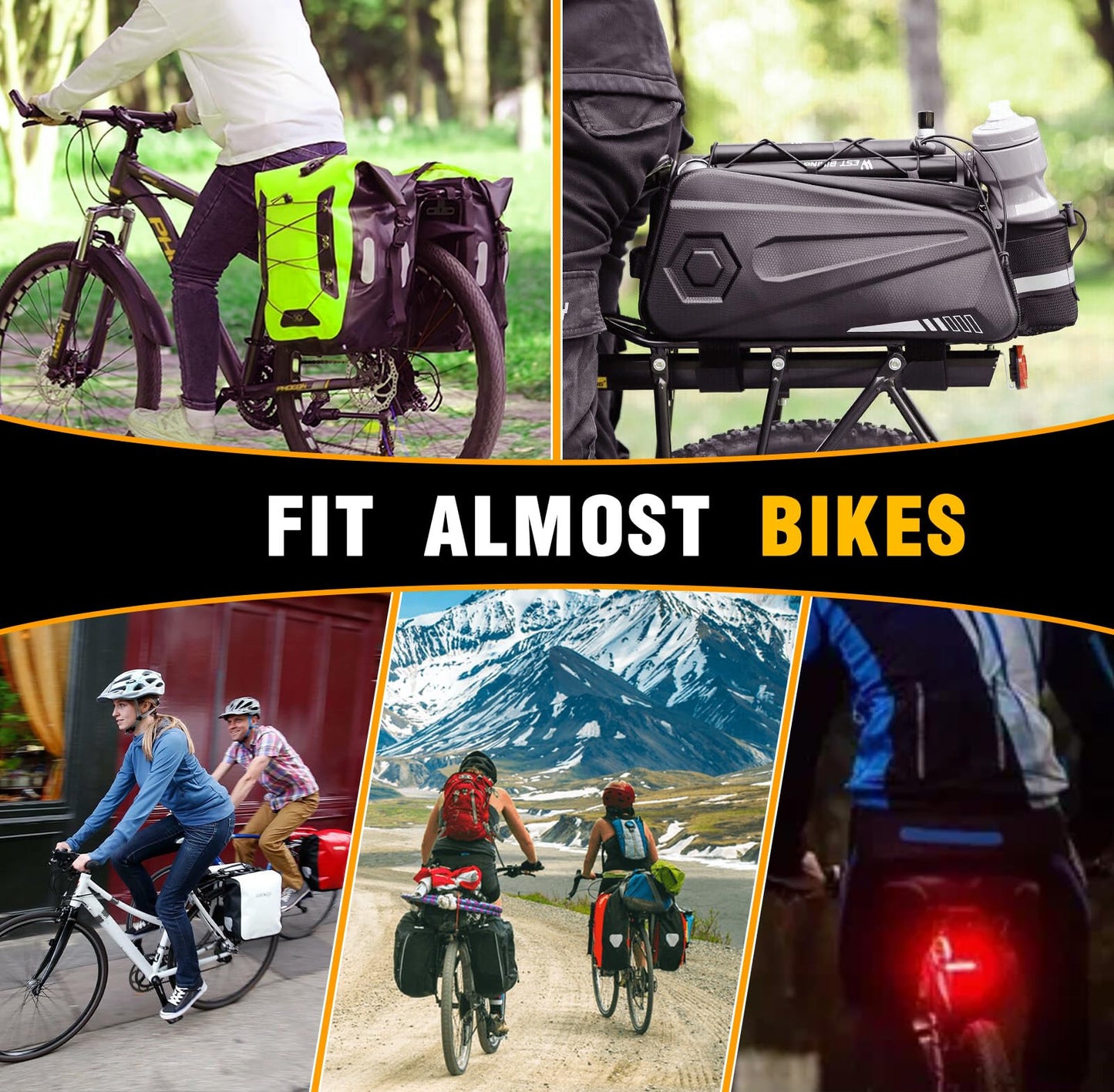Rear Bike Rack Bike Cargo Rack 110-135Lb Capacity Bike Rear Rack Universal Adjustable Bike Back Rack, Cycling Equipment Stand Footstock with Reflective Logo