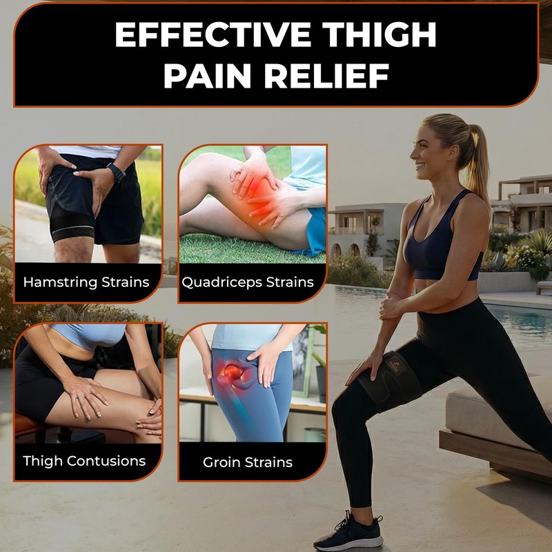 Thigh Compression Sleeve, Hamstring Compression Sleeve for Injury Support and Recovery - Adjustable Neoprene Thigh Brace with Hook and Loop Straps for Running, Cycling, Basketball - Men and Women