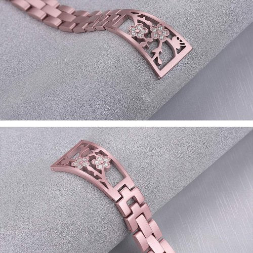 Mtozon Stainless Steel Bands Compatible with Fitbit Versa 2/Versa Lite/Versa for Women, Luxurious Bling Bracelet with Rhinestone Metal Wristbands, Rose Gold