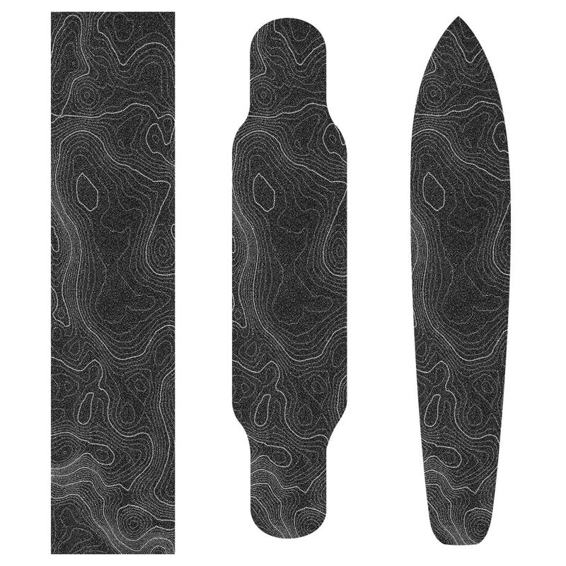 Topographic Map Black Grip Tape With White Lines Contour Geographic Skateboard 33x9 Inch Non-Slip Sandpaper for Longboard Roller Board Stair Treads