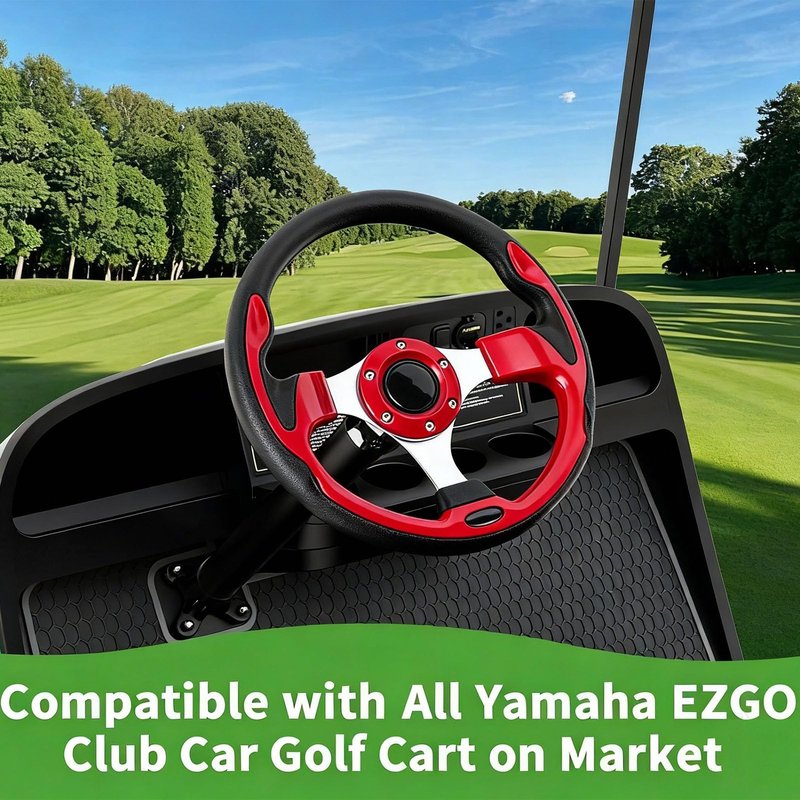 12.5" Universal Golf Cart Steering Wheel, Rust proof and Corrosion Resistance, Fit EZGO TXT/RXV/Club Car DS/Precedent/Yamaha, Most Golf Carts (Carbon Fiber Red and Black)