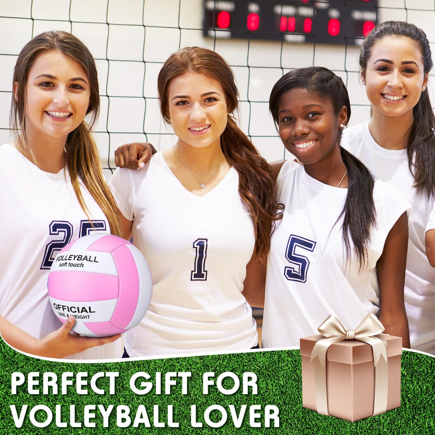 Woanger 6 Pcs Volleyballs Official Size 5 Waterproof Soft Recreational Volleyball with Pump and Net Bag Indoor Outdoor Beach Sports Gym Back to School(Pink Purple White)