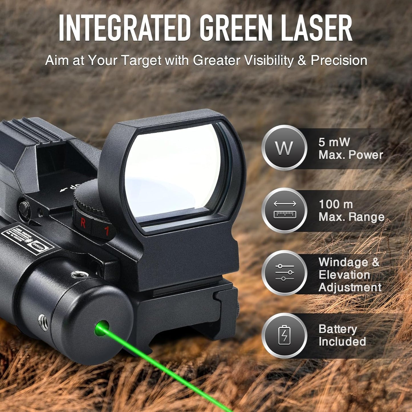 PINTY Reflex Sight - Red Dot Sight with Red/Green Dot & Multiple Reticles for Pistol/Rifle
