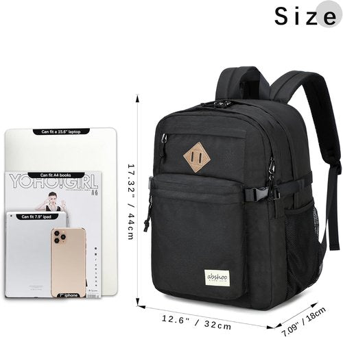 Abshoo 32L Backpack - Stylish School & Travel Bookbag for College | Casual Black Daypack