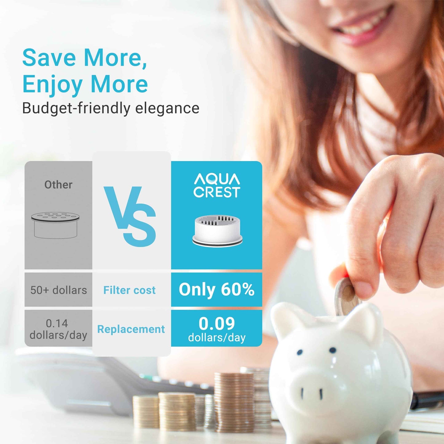 AQUA CREST Water Filter Compatible with LifeStraw® Home Pitcher and Dispenser Systems, Replacement for LifeStraw® Water Filter, Reduces Chlorine, 1 Membrane Micro Filter and 1 Activated Carbon Filter