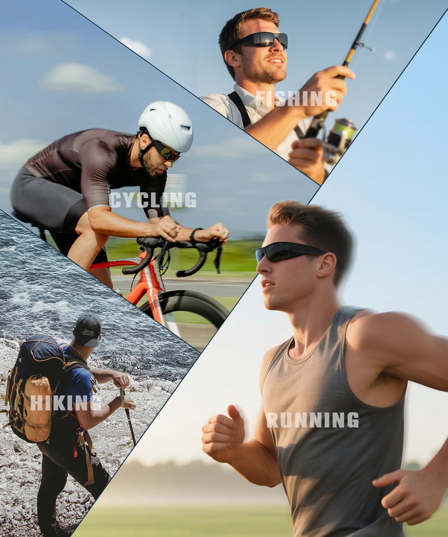 QALLY Sports Sunglasses-Men Polarized Mens-Sunglasses: Wrap Around Sun Glasses for Cycling Fishing with UV400 Protection