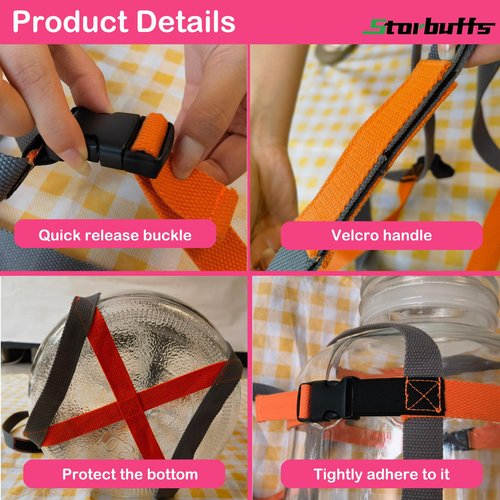 Storbuffs 5 Gallon Glass Fermenting Carboy Easy-Carry Straps, Glass Bottle Protector, Adjustable and Strong for Easy, Safe, Secure Lifting, Moving jug Bottle, Fit 3 to 7 gal, Gray, Cotton, No Carboy