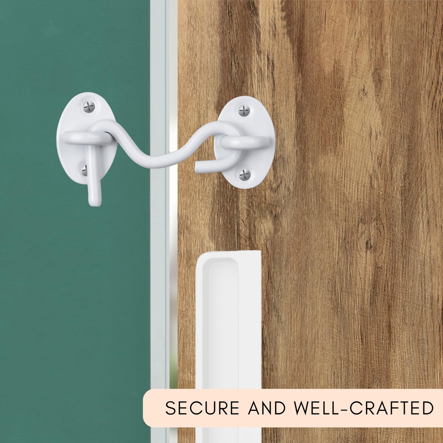 Eco-Fused 3-inch Heavy Duty Hook and Eye Latch - 2X Barn Door Lock (White), 8X Mounting Screws - Powder Coated Stainless Steel Hooks for Door, Windows, Sheds, Fences, Gates, Closets, Cabinets