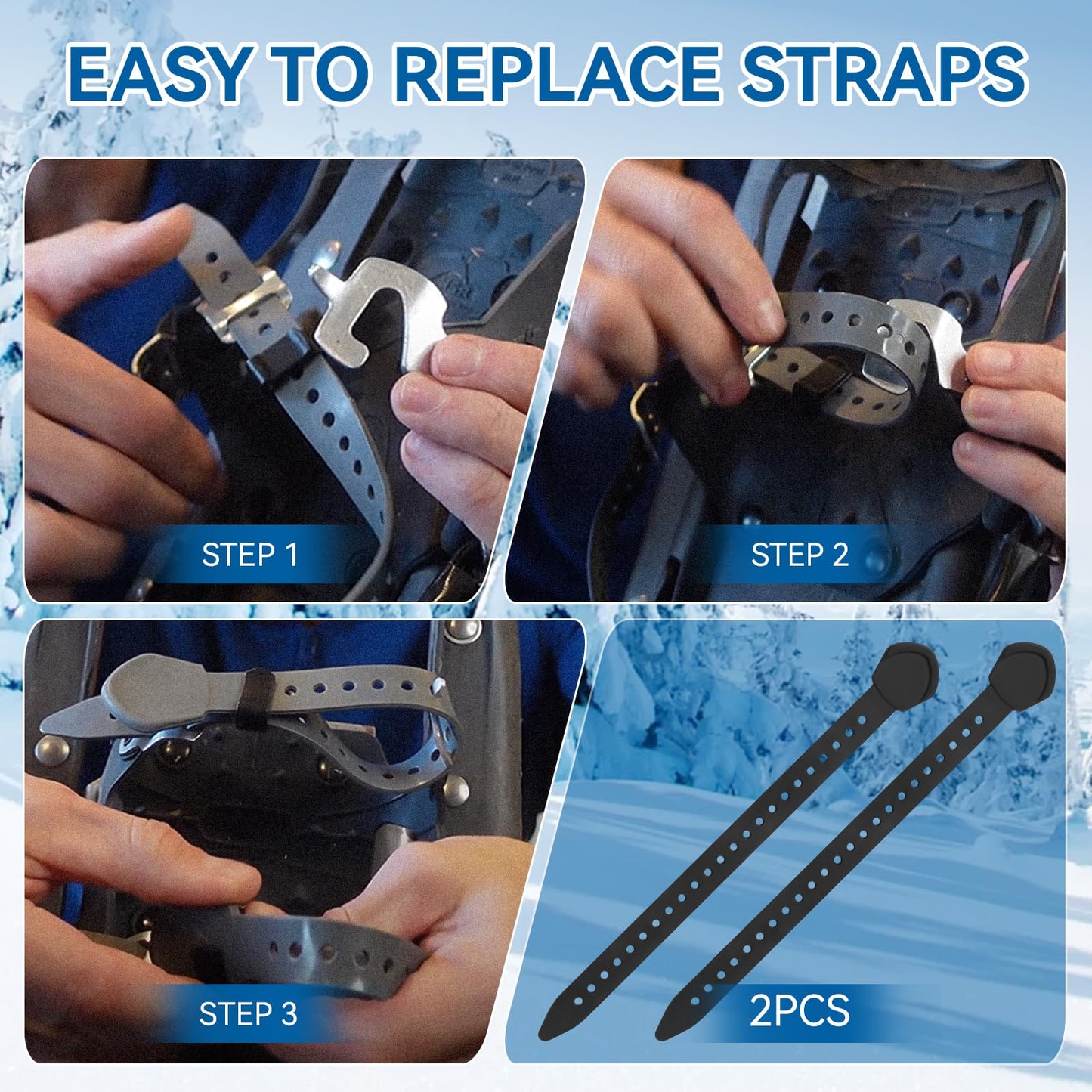 12 Inch Snowshoe Straps Replacement for MSR Snowshoe Bindings Straps - Compatible with MSR Denali Evo Ascent Snowshoes & PosiLock Bindings, Black, 2 Pack