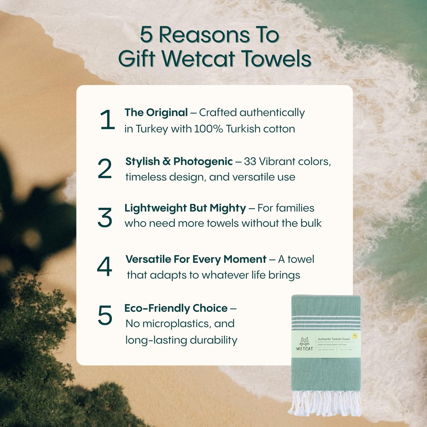 WETCAT Turkish Beach Towel Oversized (38"x71") 100% Turkish Cotton, Made in Turkey - Sand Free, Extra Large, Ultra Soft, Quick Drying, Compact & Lightweight for Travel - Dark Blue