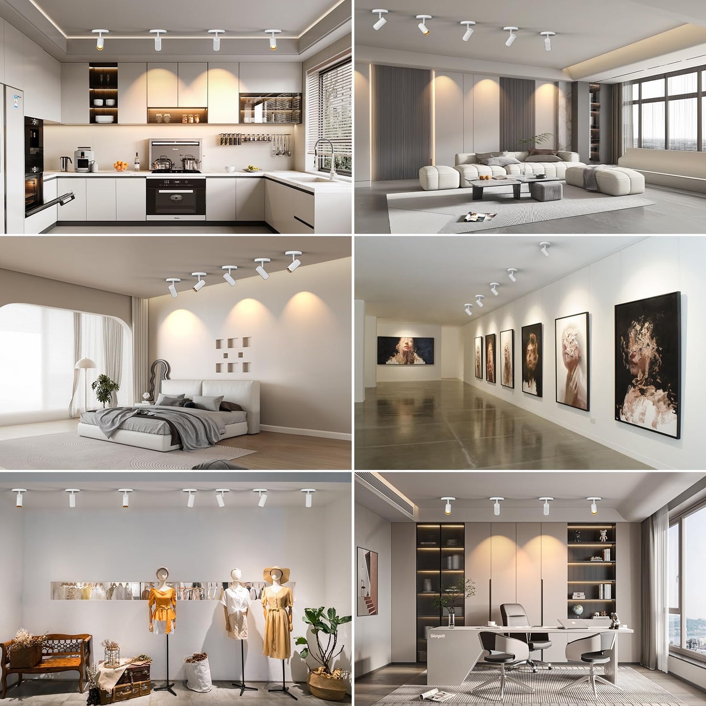 AIBISOD 5-Color Zoomable Ceiling Spot Lights Indoor Fixtures 15-60° Adjustable Beam Angle, Dimmable 10W Directional Ceiling Spotlight Flush Mount for Living Room Bedroom Kitchen White 2 Pack