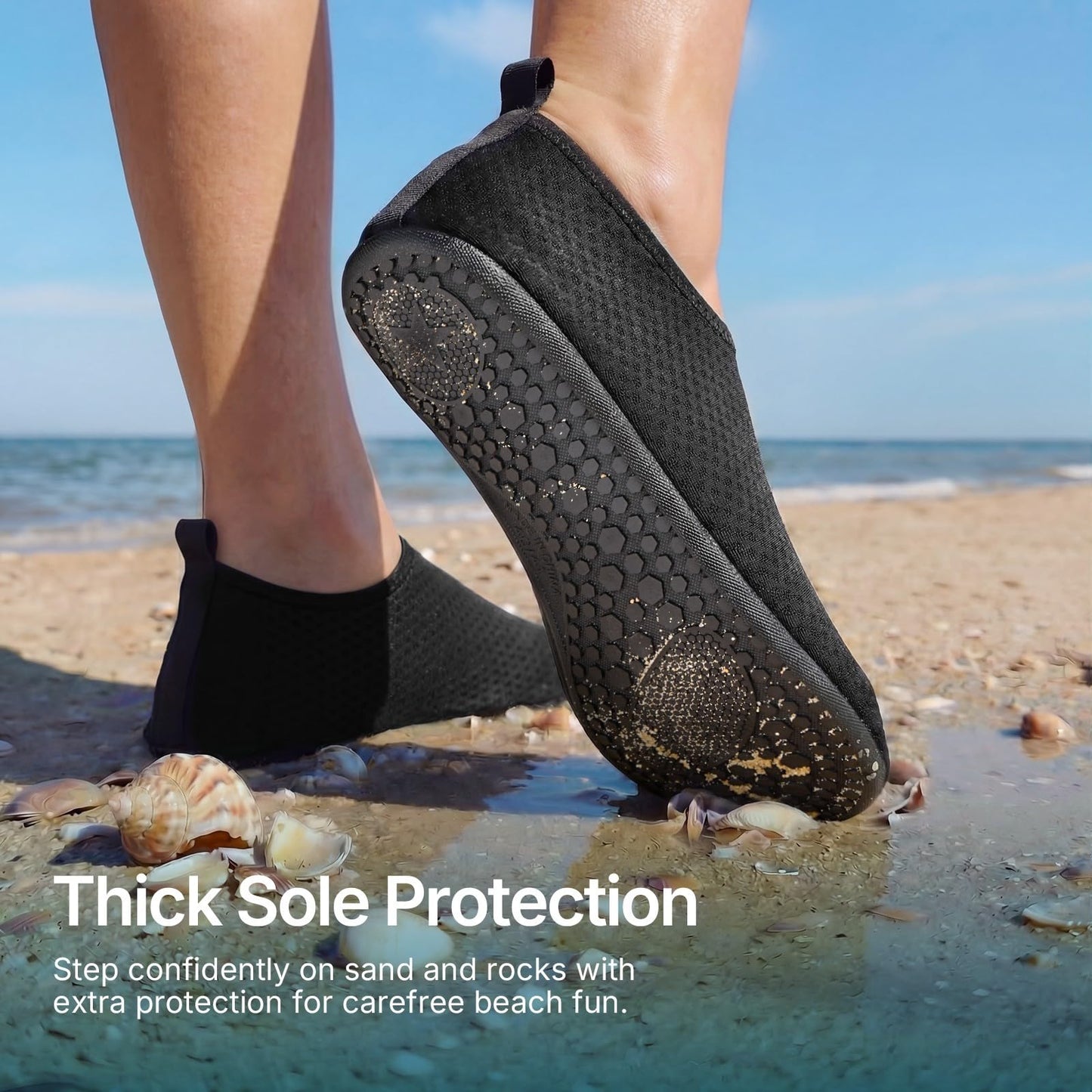 Water Socks for Women Men Adult Aqua Swim Shoes Beach River Pool Barefoot Yoga Exercise Wear Sport Accessories Quick-Dry Must Haves Size 7-8Women/6-7Men(Black-NW002)