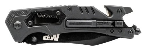 Smith & Wesson M&P 8.5in High Carbon S.S. Spring Assisted Folding Knife with 3.5in Serrated Drop Point Blade and Rubber Handle for Outdoor Survival and EDC