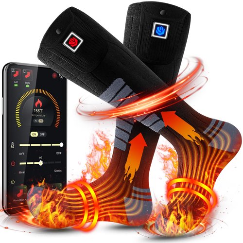 Heated Socks for Men Women 3000mAh Battery Rechargeable Washable with APP Control for Hunting Fishing Camping Hiking(Black,L)