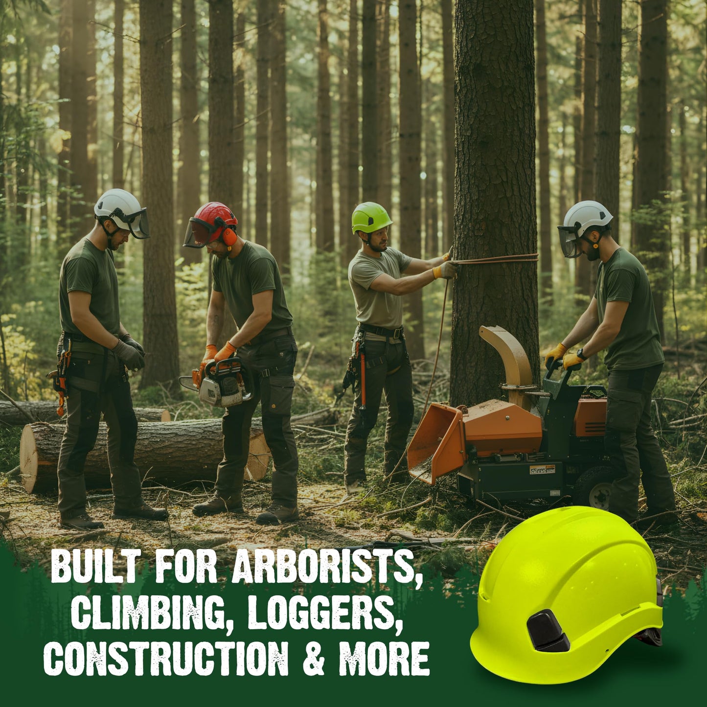 FORESTER Arborist Safety Helmet | ANSI Z89.1-2014 Certified, Class E & C | 6-Point Suspension Hard Hat | Forestry Helmet for Tree Climbing, Logging, Rescue | Green