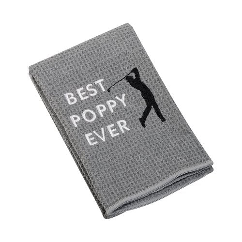LEVLO Dad Golf Towel Embroidered Golf Towel Gift Golf Father Gift Best Papa/Pops/Grampy/Papaw/Dad/Poppy Ever Golf Towel with Clip (Best Poppy-Grey)