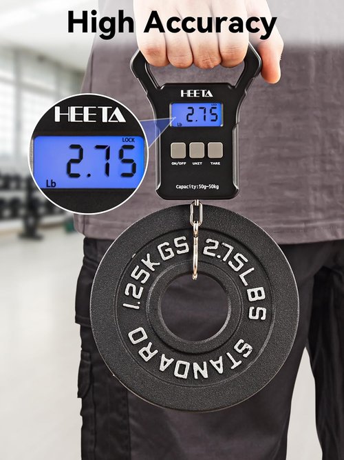 HEETA Digital Fishing Scale - 110lb/50kg Capacity, Backlit LCD, Non-Slip Handle & Hook | Perfect Fishing Gift for Men
