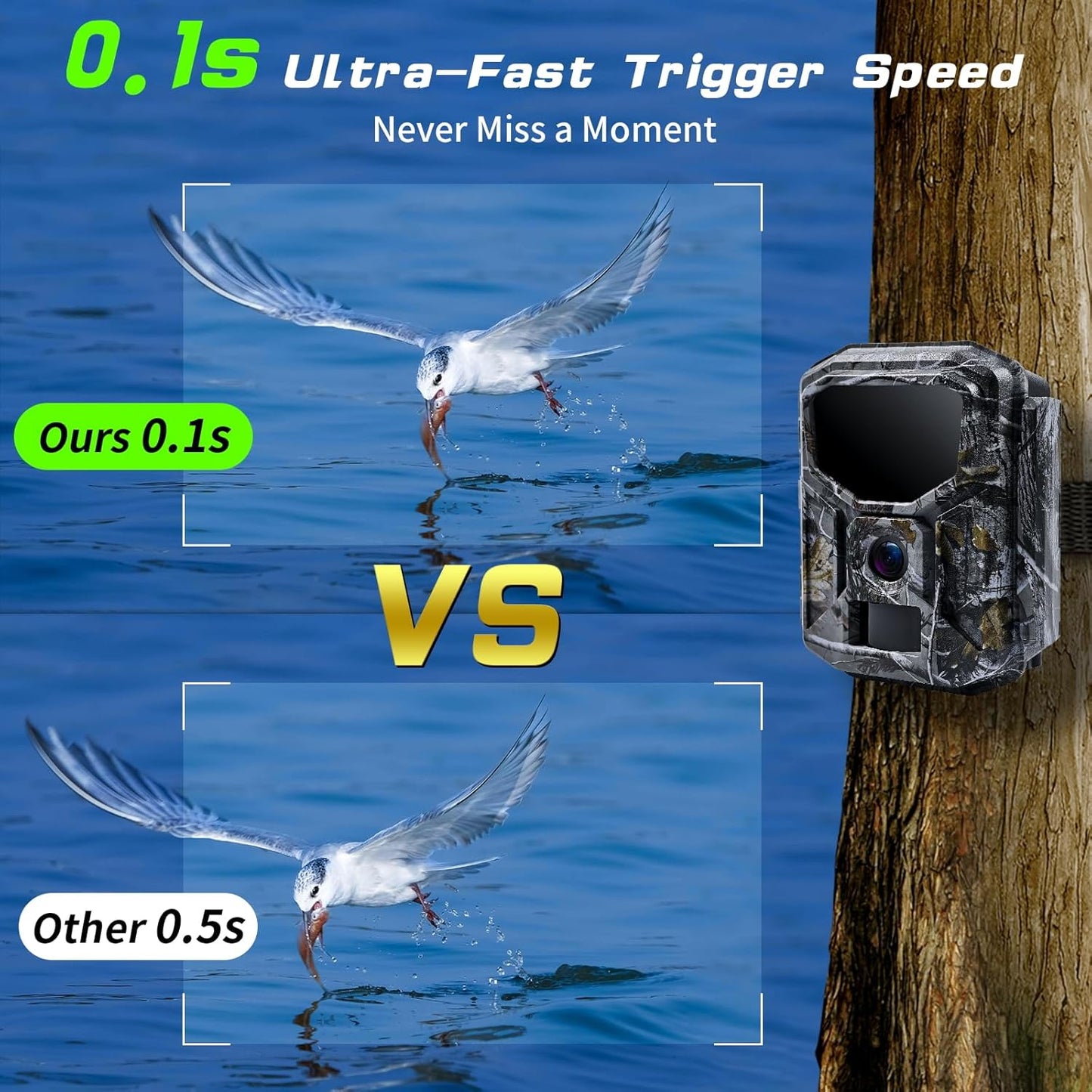 Trail Camera - Solar Powered 4K 60MP WiFi Game Camera with 0.1s Trigger & 65FT Detection | IP66 Waterproof