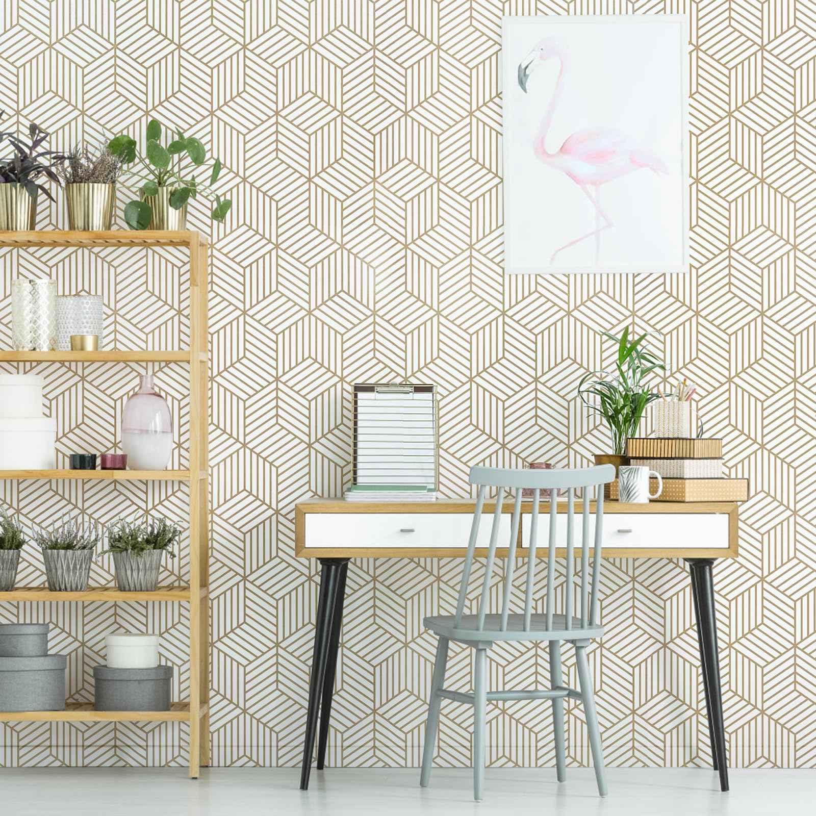 WENMER 17.7" x 118.1" Geometric Hexagon Peel and Stick Wallpaper - Removable, Self-Adhesive Vinyl Film for Home Use