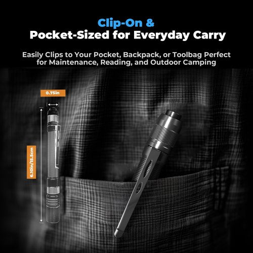 Rechargeable Pen Light Flashlight, 800LM Zoomable Pocket Flashlights with Clip Dual Modes LED Pen Flashlight Battery Powered Waterproof Bright Flashlights for Outdoor Home Emergencies (1, Black)