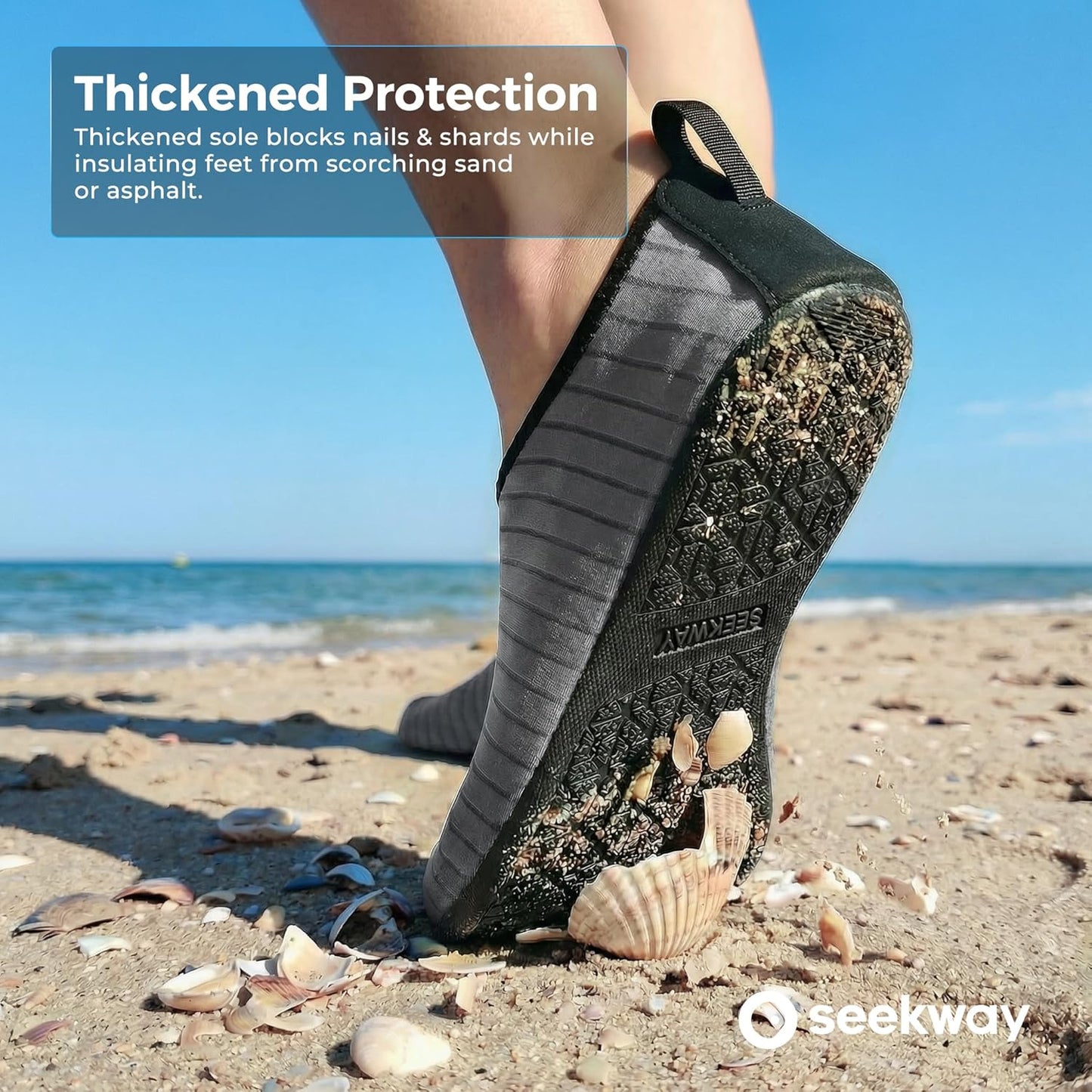 SEEKWAY Water Shoes - Quick-Dry Aqua Socks for Men & Women | Non-Slip Design for Beach & Pool - Black