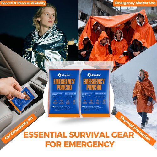 4 Pack Emergency Mylar Blanket Poncho | Waterproof Rain Ponchos | Reusable Packable Poncho | Survival Blanket Poncho for Outdoor Camping & Hiking, Rescue, Car Emergency Kit, Shelter/Tent Cover