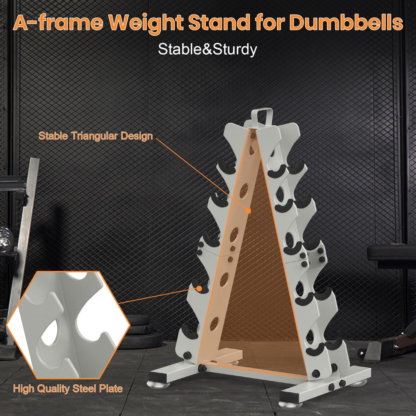 TomCare 5 Tier Dumbbell Rack Stand Only, Weight Rack for Dumbell Set (5-35 LB) Home Gym Storage Stand for Weights Metal A-Frame Strength Training Dumbbell Holder with Handle (Dumbells not Included)