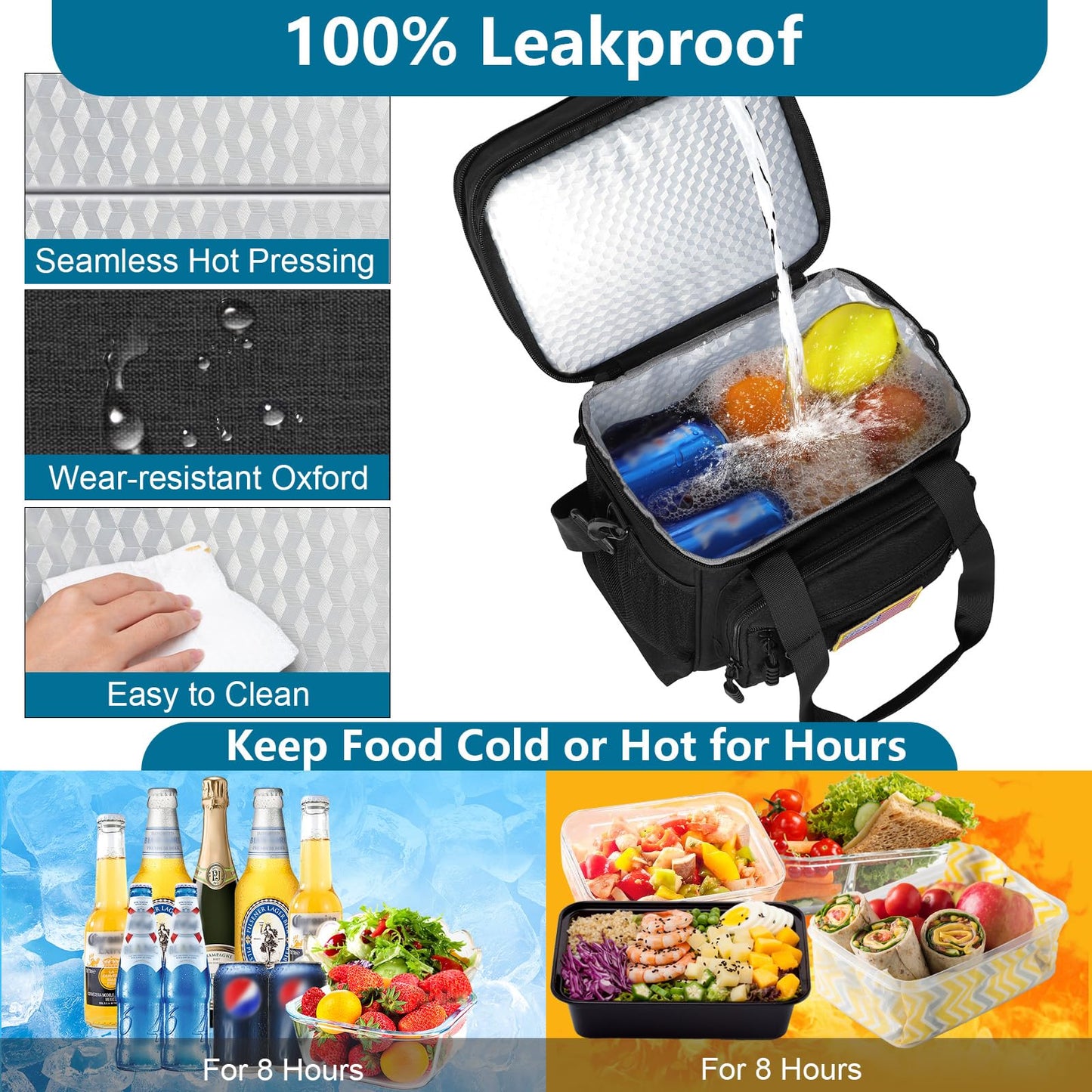 GLENKEY Tactical Lunch Box Cooler Bag - Expandable Insulated Lunch Bag for Men Daily - Large Lunchbox for Adults Work Shifts Outdoor Trips Black 16L