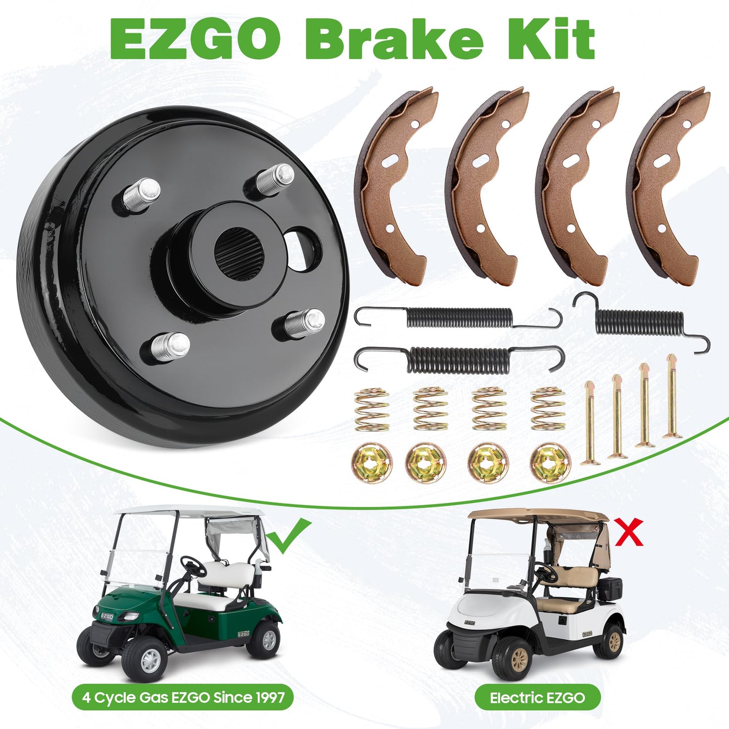 10L0L Golf Cart Brake Maintenance Kit for 1997-Up 4 Cycle Gas EZGO TXT Marathon Medalist Columbia 1" Hole Brake Hub Drums Pads/Shoes Spring Kit OEM# 21807-G1 41843-94 70794G01 70795G01 27943G01