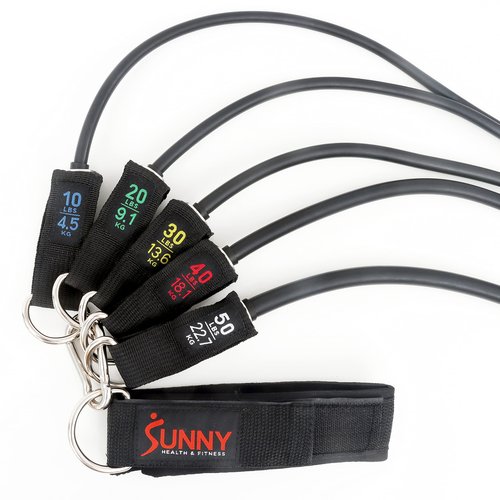 Sunny Health & Fitness Premium Resistance Band Set with Door Anchors, Wrist Straps, Handles & Carry Bag – Exercise Stretch Bands for Strength Training, Muscle Recovery, Yoga and More - NO. 089-COMBO