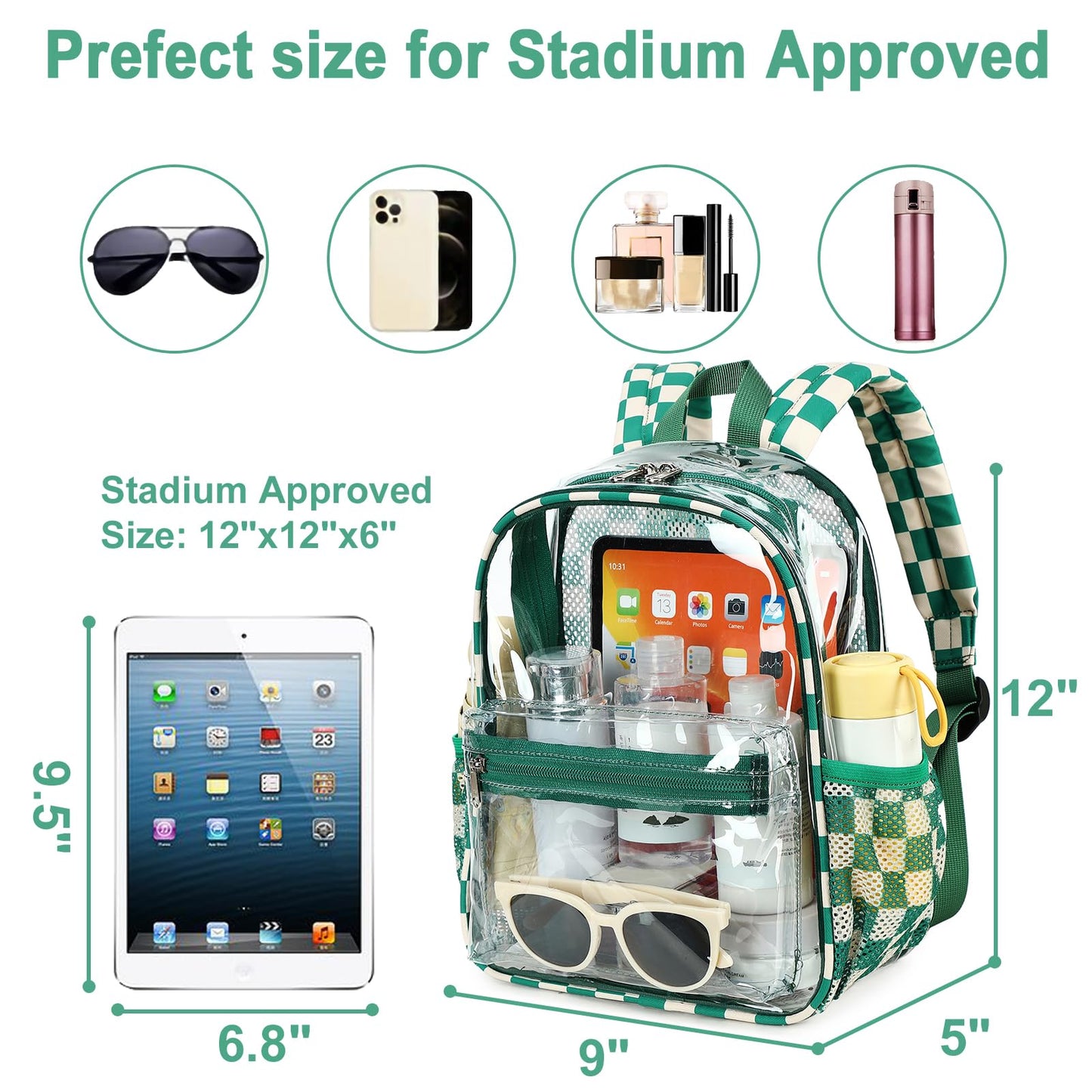 BTOOP Clear Mini Backpack for Stadium Events 12x12x6 Small Transparent Backpacks Plastic See Through Clear Bag for Concerts Work Festival Security Travel