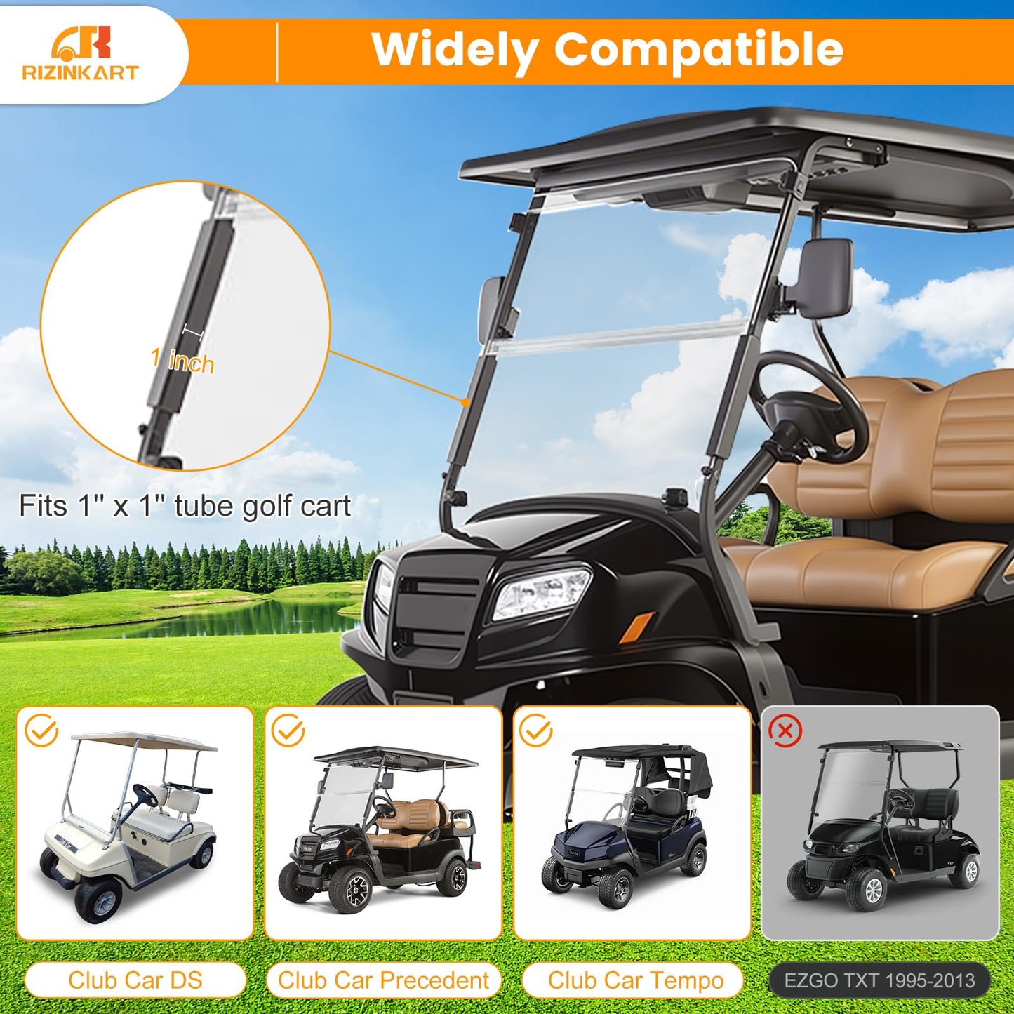 Golf Cart Windshield Clips Kit with Windshield Sash Retaining Clip fit 1"x1" Tube, 11" Windshield Bottom Bracket with Screw Bolts for Club Car DS,Precedent,Tempo,Onward,Yamaha G16 G19 G22 G29