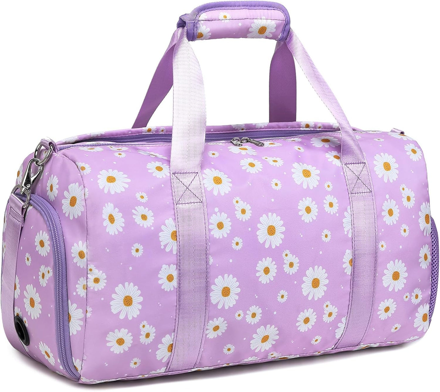 Skiennix Duffle Bag - Purple Daisy Dance & Gym Bag with Wet & Shoe Compartments | Perfect for Sleepovers & Travel