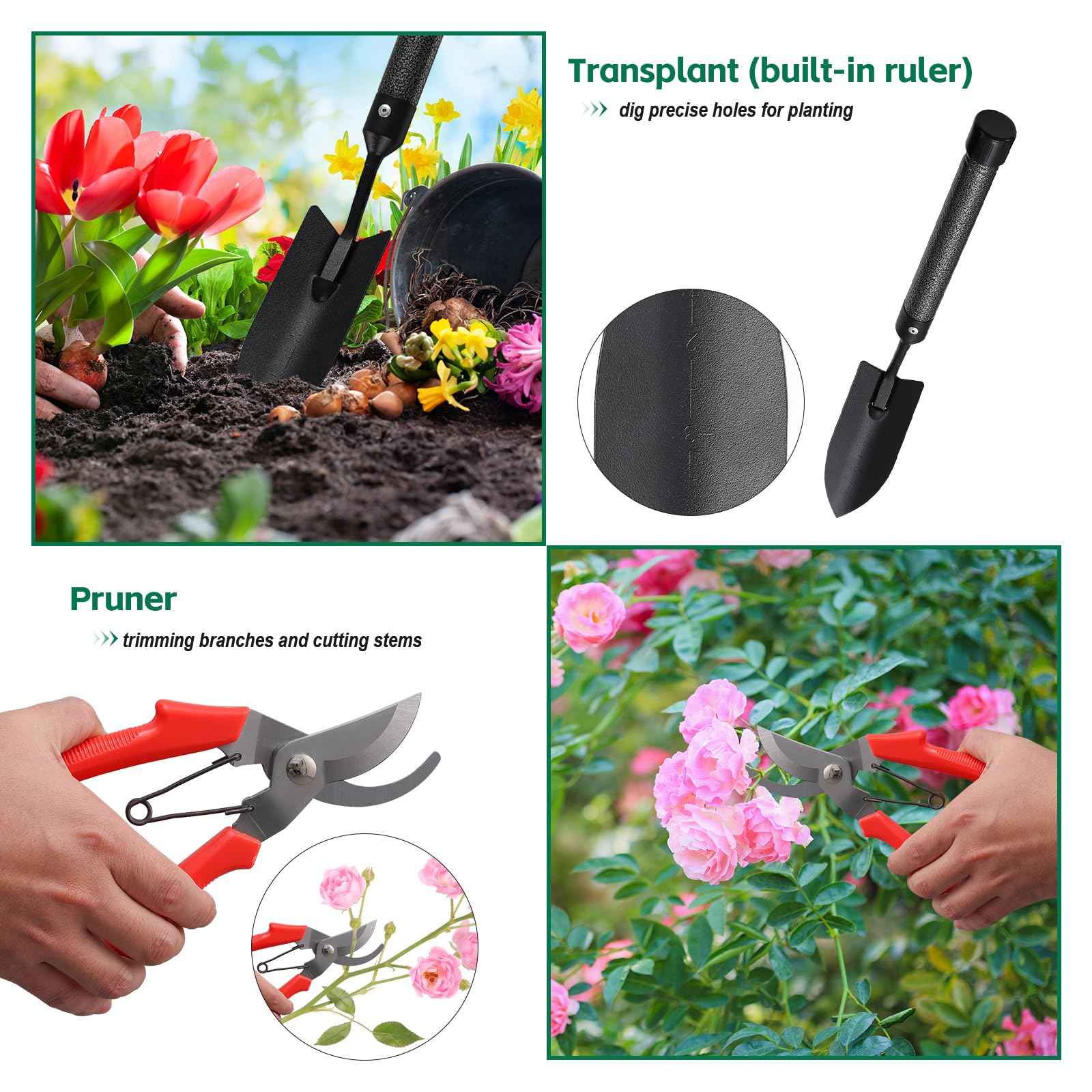 Garden Tools Set with Extension Handles, 5 Piece Thick Gardening Hand Tools, Heavy Duty Steel Rust-Proof Weeding Planting Tool Ideal Gardening Kit Gifts for Women and Men