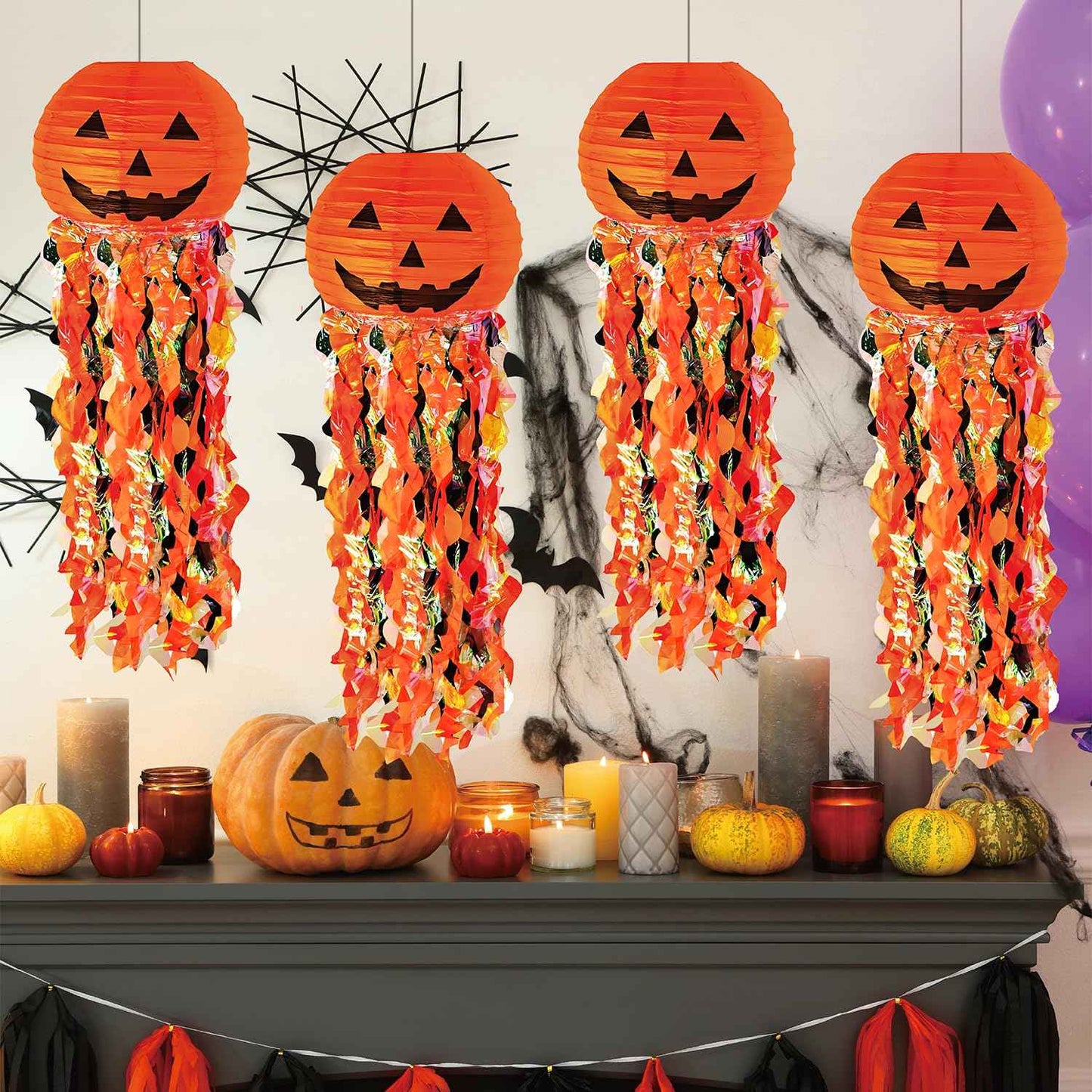 Pumpkin Paper Lanterns, 6 pcs Halloween Party Decorations - Halloween Paper Lanterns - for Outdoor Indoor Halloween Decorations ，Halloween Party Supplies Props