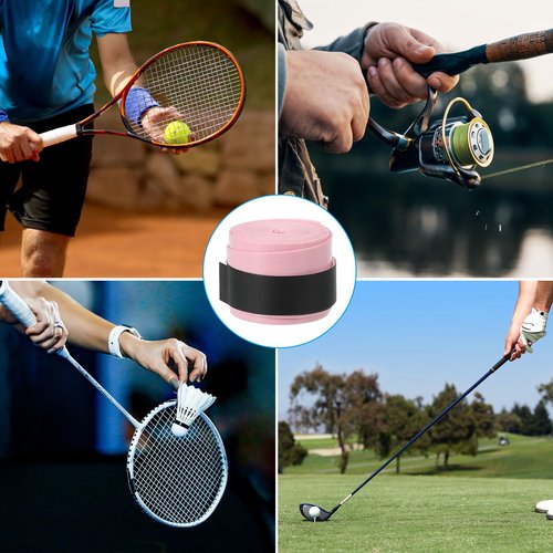 PATIKIL 43.3" Tennis Racket Grip Tape, 9 Pack Overgrip Stretchy Non-Slip Absorb Sweat for Badminton Fishing Rod, Light Pink