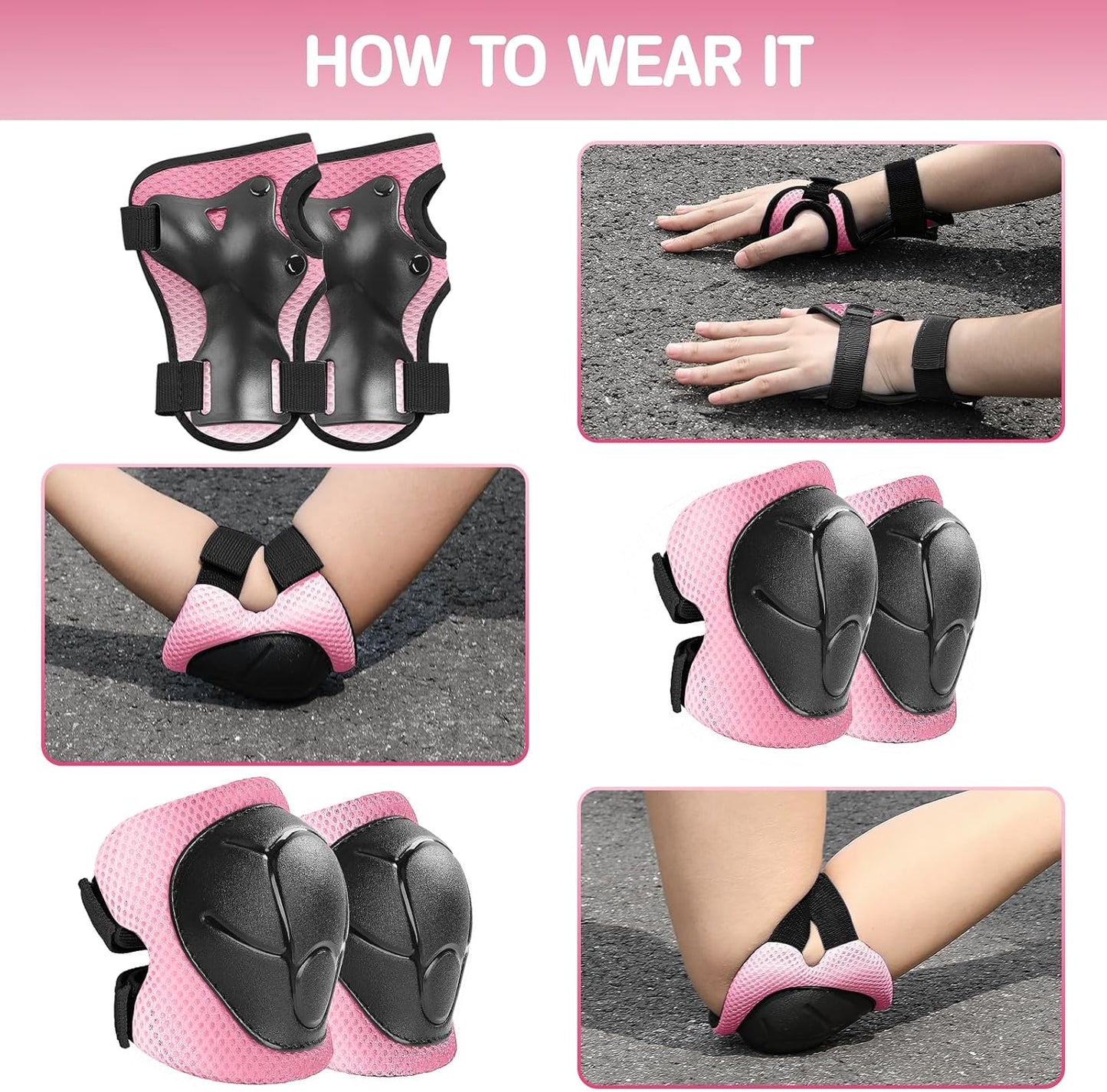 Wemfg Kids Protective Gear Set - Knee & Elbow Pads with Wrist Guards | 3-in-1 for Ages 3-14