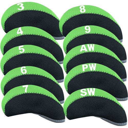 Golf Club Covers Set for Irons Neoprene Iron Head Cover Club Protector 10Pcs with/Without Top Window Accessories for Men Women (Green(Without Top Window))