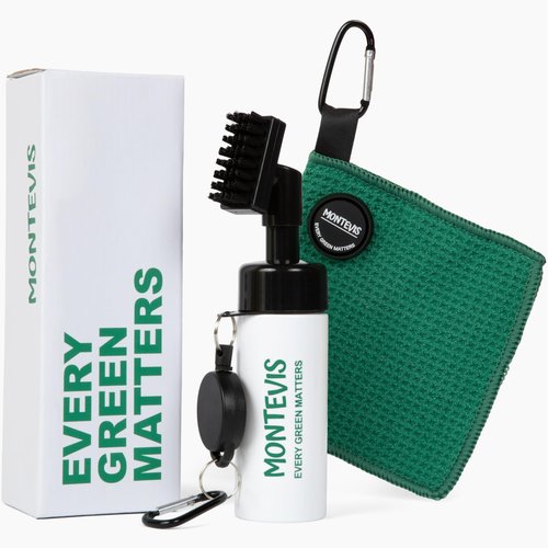 MONTEVIS Golf Club Cleaner Brush kit with Golf Brush(Holds 5 oz Water, Spray, Retainer Clip), Magnetic Golf Towel Set for Golf Gifts, Golf Accessories for Men and Women