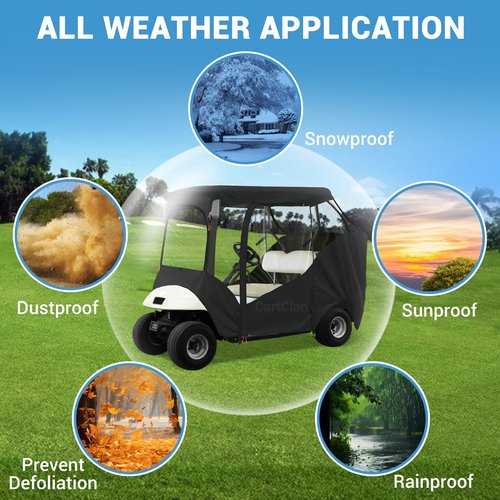 CartClan EZGO Driving Enclosure, Golf Cart Enclosure Suitable for 2 Passenger EZGO RXV & TXT Golf Cart, 600D Windproof Golf Cart Rain Cover with Double Zippers, Reserved Side View Mirror Hole