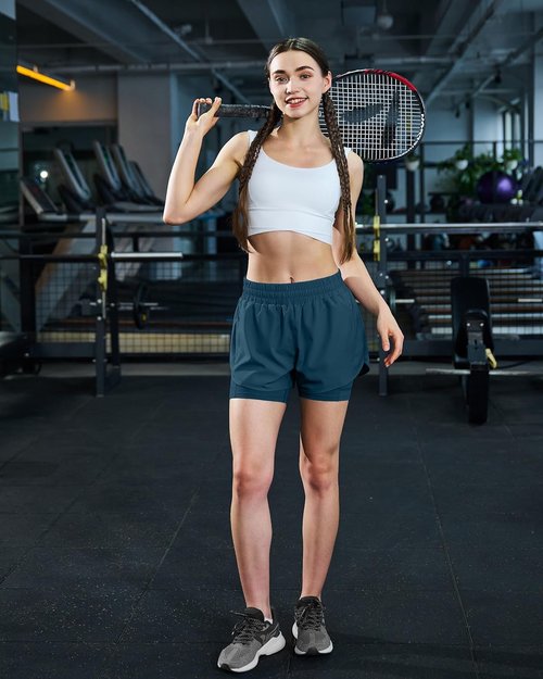 Ksmien Women's 2-in-1 Running Shorts - Quick Dry Athletic Gym Workout Shorts with Liner & Phone Pockets