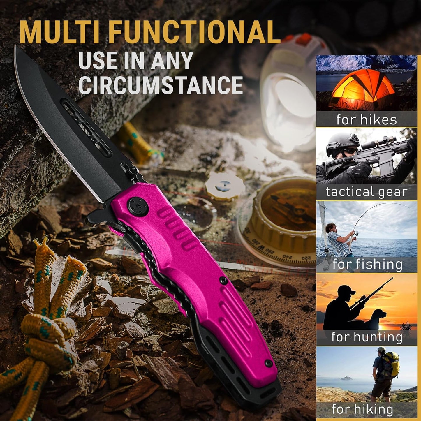 Skiennix Safety Lock Pocket Knife - Cute Spring Assisted Folding Knife in Hot Pink | Ideal Self-Defense Tool for Women