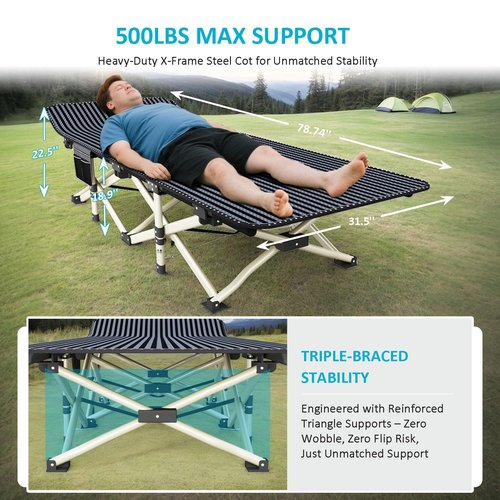 ATORPOK Oversized Camping Cot for Adults, Extra Wide 31.5'' Folding Bed with Carry Bag, Lightweight 500lbs Support, Portable Sleeping Cot for Home, Office, Camping