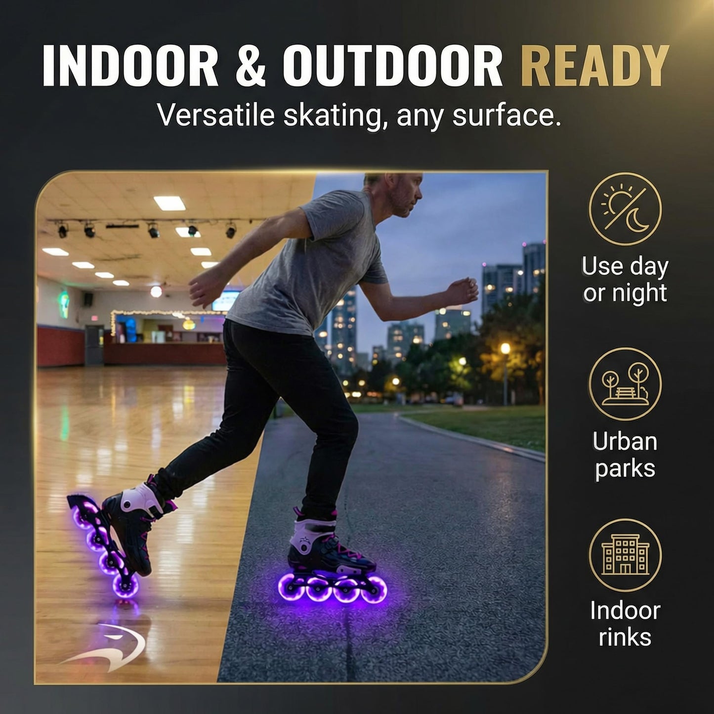 Flying Eagle LazerWheelz - Light Up Inline Skate Wheels Indoor or Outdoor Use, 80mm 8 Pack of Purple 88A Hardness LED Lights for Roller Skate Wheels Replacement, Adult Inline Accessories