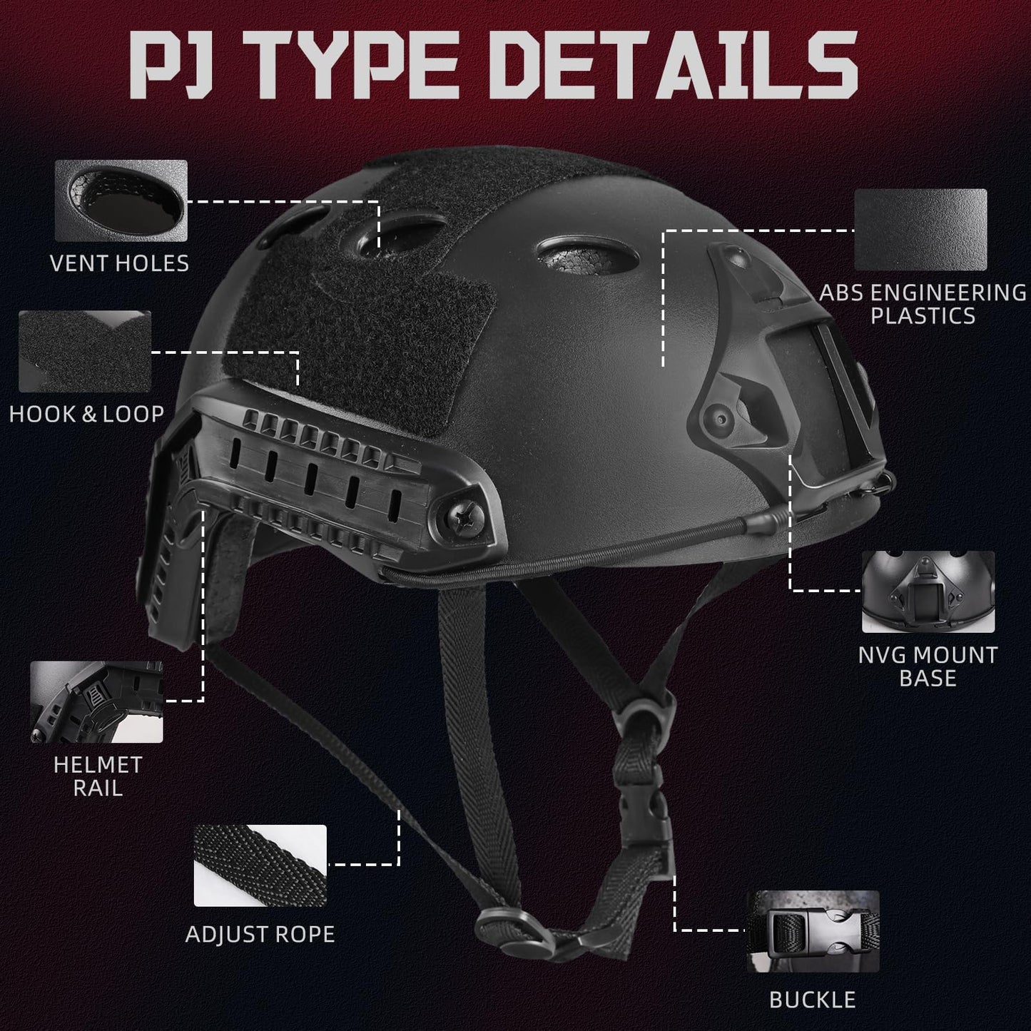 DTACGERA Adult Airsoft Helmet with Helmet Cover & Face Mask, PJ Type Tactical Fast Helmet for Paintball CS Wargame Cosplay Outdoor Activities (bk-3)