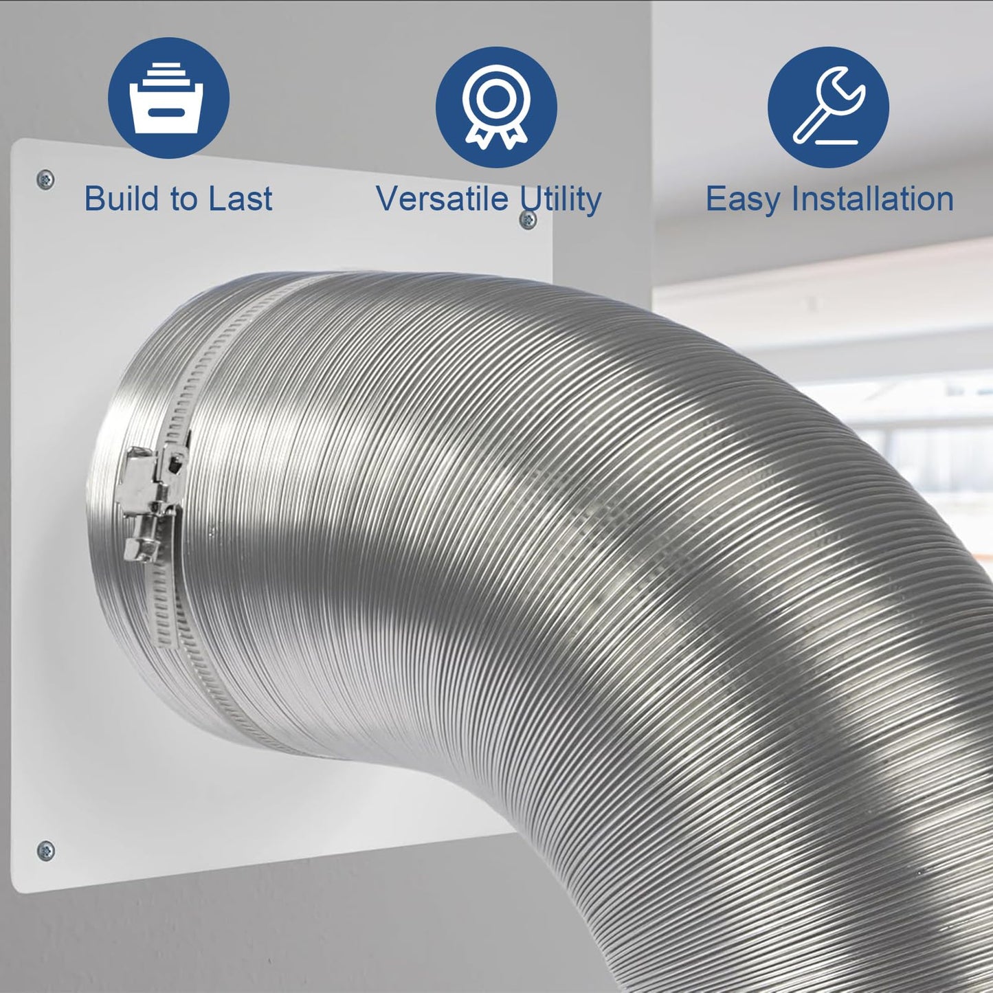 4 inch Duct Flange, Duct Connector Flange with Square Spigot Wall Plate, Galvanized Steel Dryer Vent Wall Plate, Adapter for Air Ventilation Systems, HVAC systems, Bathroom/Kitchen Extractor Fans, etc