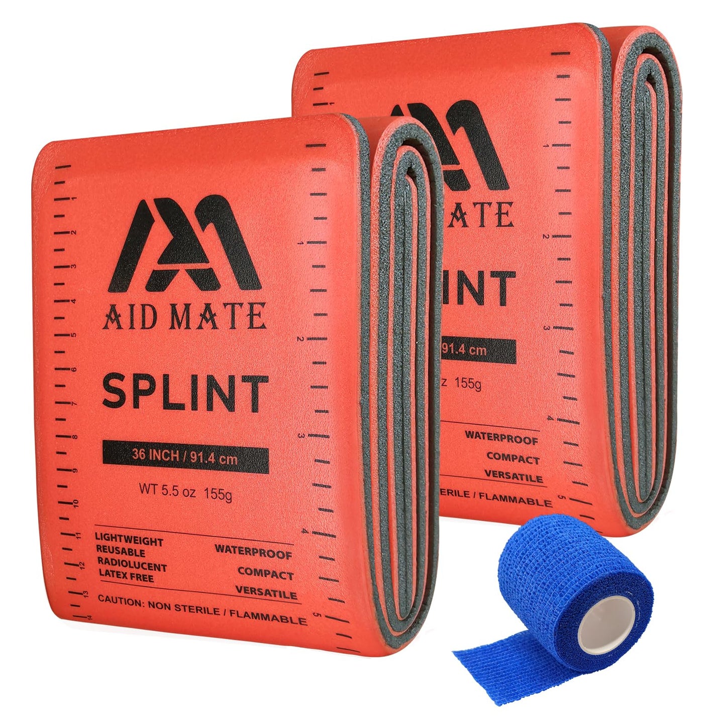 AID MATE First Aid Splint Kit 36" x 4.3" - 2 Pack Emergency Bone Splint with Adhesive Tape, Fracture Support for Home Car Camping Hiking