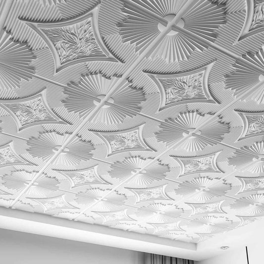 Art3d 24x24 White Drop Ceiling Tiles (12-Pack, 48 Sq.ft) - 3D Wainscoting Panels for Easy Glue-Up
