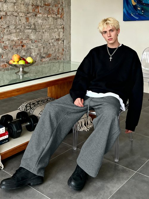 Tapata Men 32" Inseam Fleece Lined Baggy Sweatpants Wide Leg Thermal Casual Lounge Sweat Pants with Pockets Charcoal, L
