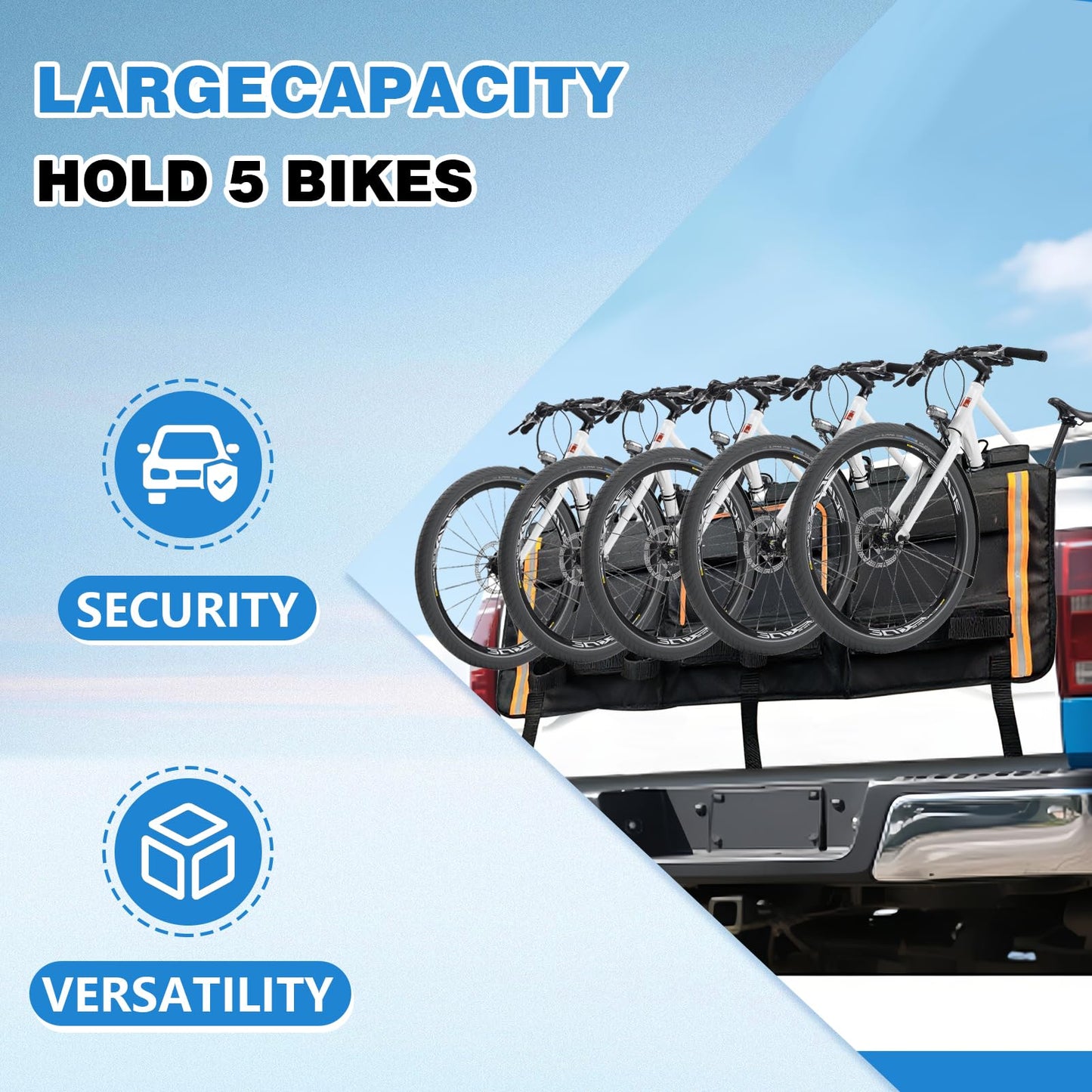 52" Truck Bike Tailgate Pad for 5 Bikes Bed Rack Holder, Universal Outdoors Thickened Tailgate Cover with Tool Pockets Scratch Shield and Locking